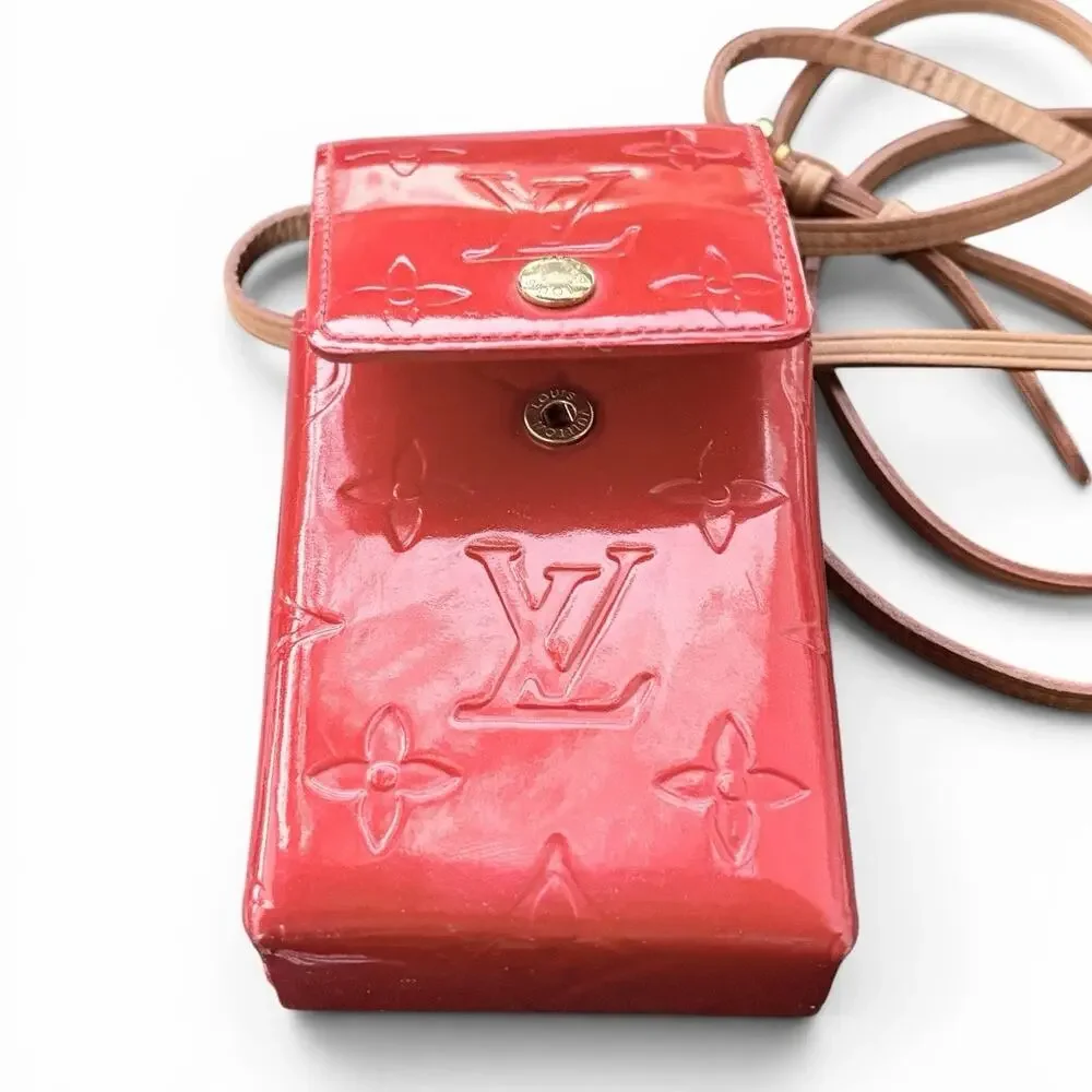 Louis Vuitton Vernis Red Patent Leather Compact Case w/Strap & Dust Bag